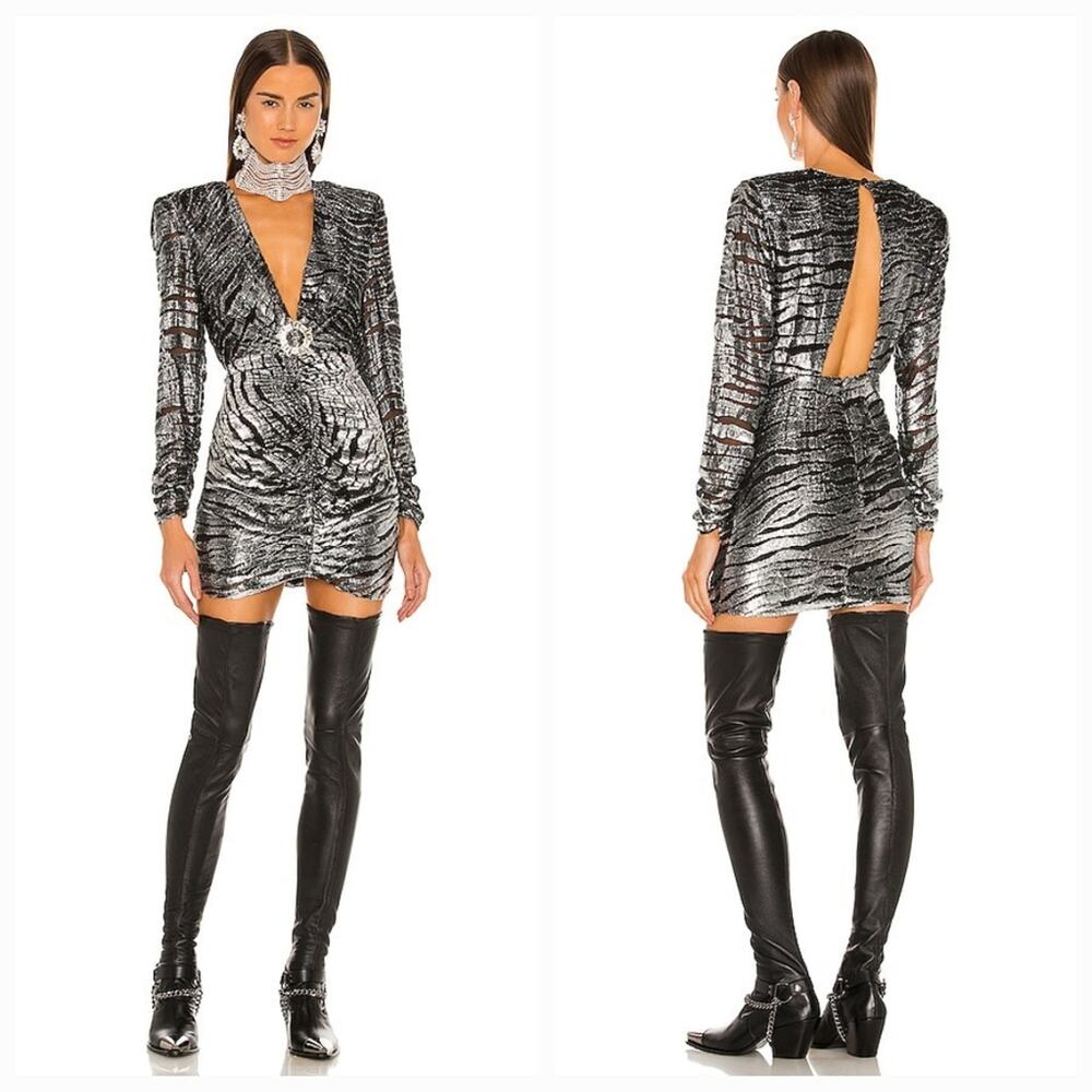 DUNDAS x REVOLVE Stardust Mini Dress in Silver Tiger XXS